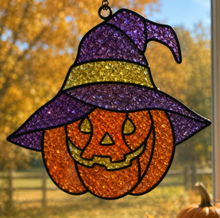Framed Ghost with Plant faux stained glass design